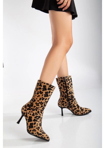 Kadın Leopar Ince Topuklu Streç Bot fiyatları