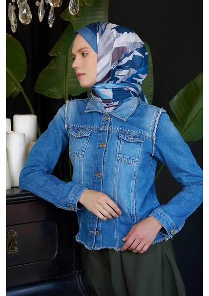 Seremoni Koleksiyonu Pure Desen Şal - Kot Mavisi