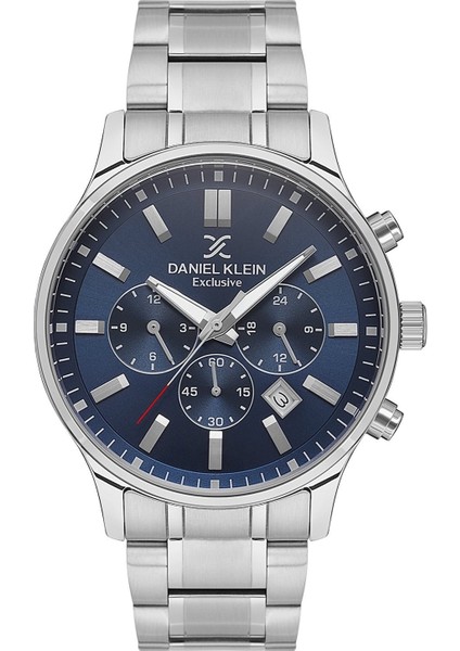 DK.1.10545.2 Lacivert Gümüş Fonksiyonlu Takvimli Çelik Kordonlu Erkek Kol Saati