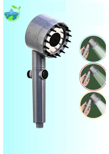 3 Fonksiyonlu Masajlı Duş Başlığı - Kireç Filtreli Start- Stop Tuşlu Banyo Duş Başlık