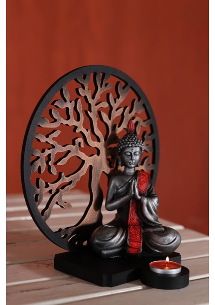 Yoga Yapan Budha Hayat Ağacı (Kırmızı) Biblo