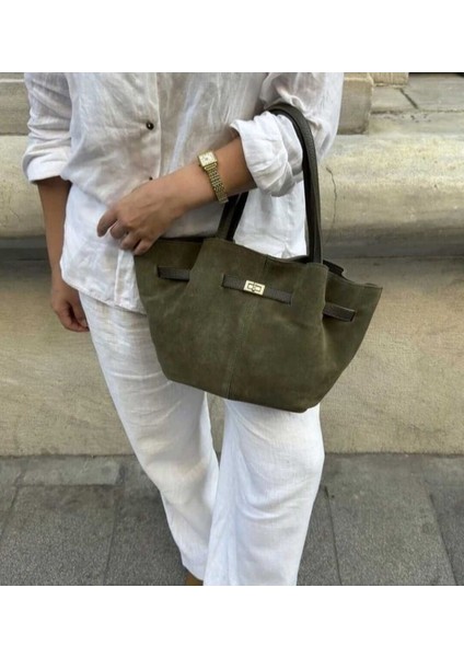 Süet Büzgülü Model Kilit Kapamalı Kadın El ve Omuz Çantası fiyatları