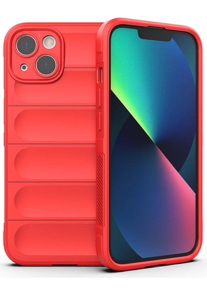 Apple iPhone 13 Uyumlu Kılıf Esnek Tpu Oyuklu Arka Yüzey Tasarımlı Zore Etnik Silikon Kapak, Kırmızı