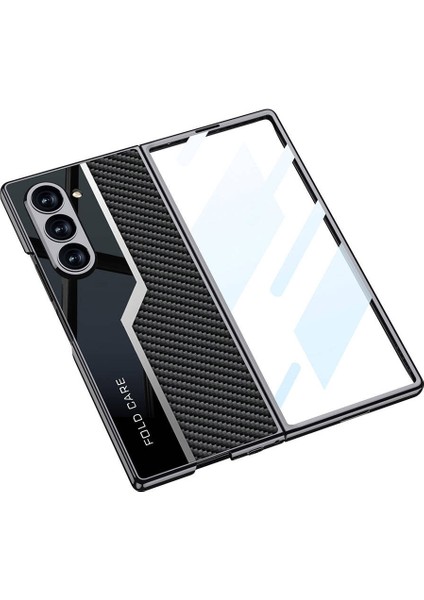 Megafox Teknoloji Samsung Galaxy Z Fold 6 Uyumlu Kılıf Ultra Ince Kamera Korumalı Pc + Karbon Fiber Tasarımlı Arka Yüzey Zore Kıpta Poliga