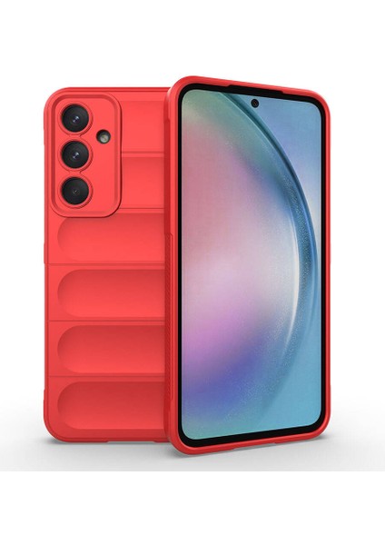 Samsung Galaxy A55 Uyumlu Kılıf Esnek Tpu Oyuklu Arka Yüzey Tasarımlı Zore Etnik Silikon Kapak, Kırmızı