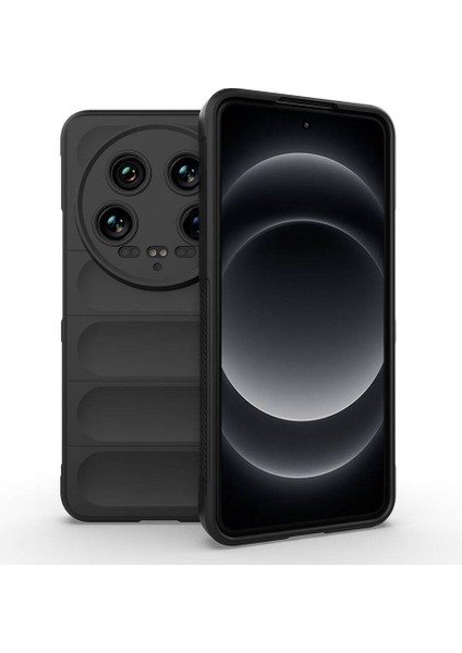 Xiaomi Mi 14 Ultra Uyumlu Kılıf Esnek Tpu Oyuklu Arka Yüzey Tasarımlı Zore Etnik Silikon Kapak, Siyah