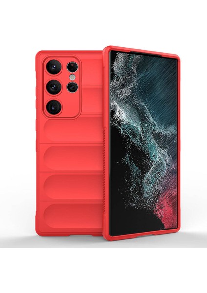 Samsung Galaxy S23 Ultra Uyumlu Kılıf Esnek Tpu Oyuklu Arka Yüzey Tasarımlı Zore Etnik Silikon Kapak, Kırmızı