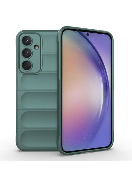 Samsung Galaxy A35 Uyumlu Kılıf Esnek Tpu Oyuklu Arka Yüzey Tasarımlı Zore Etnik Silikon Kapak, Koyu Yeşil