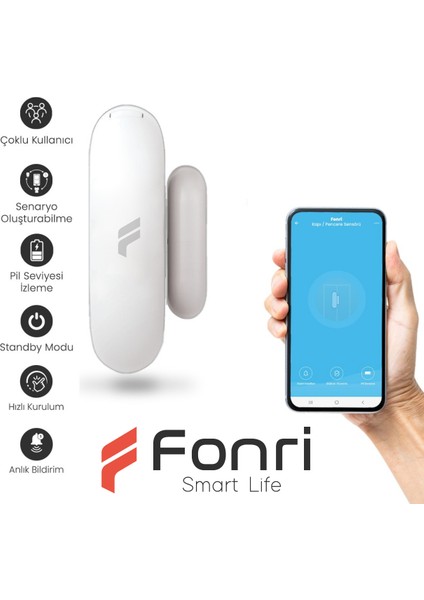 Fonri Akıllı Kablosuz Kapı Pencere Sensörü, Hırsız Alarm Seti Sistemi Wifi, Mobil Bildirim, Uzaktan Takip Tuya Destekli