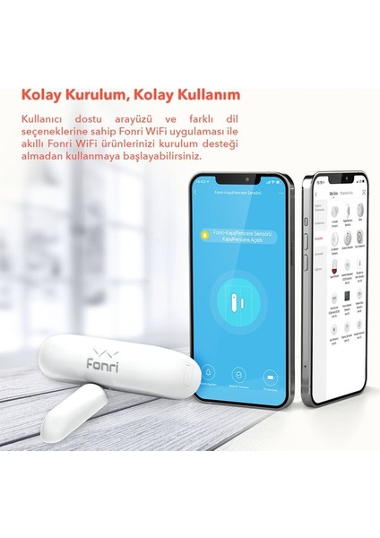 Fonri Akıllı Kablosuz Kapı Pencere Sensörü, Hırsız Alarm Seti Sistemi Wifi, Mobil Bildirim, Uzaktan Takip Tuya Destekli