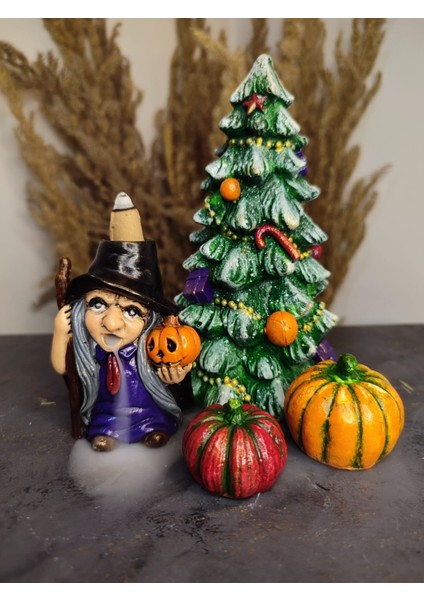 Cadı Tütsülük Halloween ( Çam Ağacı Bal Kabağı Cadı Tütsülük) Hediye Seti