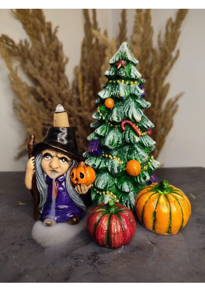 Cadı Tütsülük Halloween ( Çam Ağacı Bal Kabağı Cadı Tütsülük) Hediye Seti