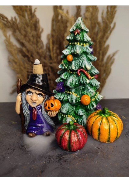 Cadı Tütsülük Halloween ( Çam Ağacı Bal Kabağı Cadı Tütsülük) Hediye Seti