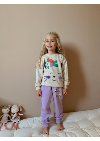 Lila Animal Desenli Kız Çocuk Alt-Üst Takım