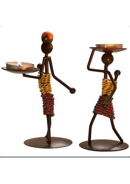 Afrikalı Kadın Tealight Metal Mumluk Şık Hediyelik 2'li