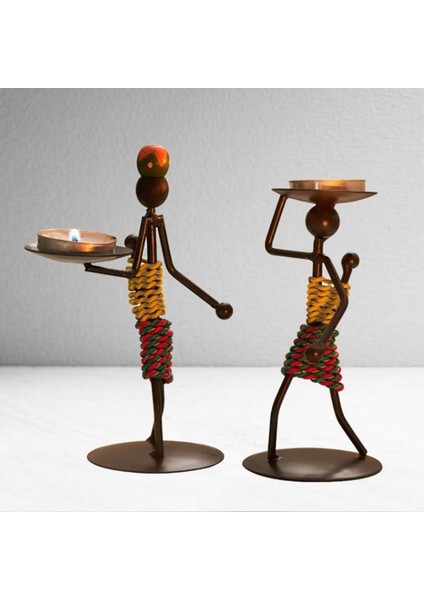 Afrikalı Kadın Tealight Metal Mumluk Şık Hediyelik 2'li fiyatları
