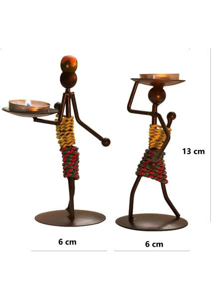 Afrikalı Kadın Tealight Metal Mumluk Şık Hediyelik 2'li modelleri
