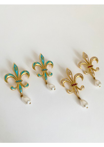 Incili Fransız Zambağı Küpe - Mavi modelleri