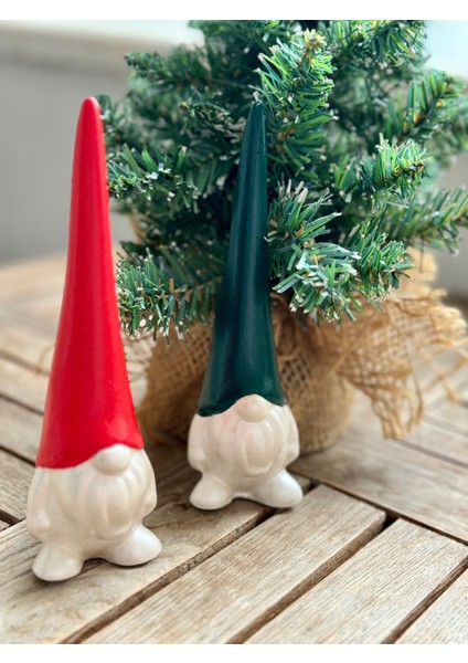2'li Kırmızı Yeşil Dekoratif Yılbaşı Cücesi