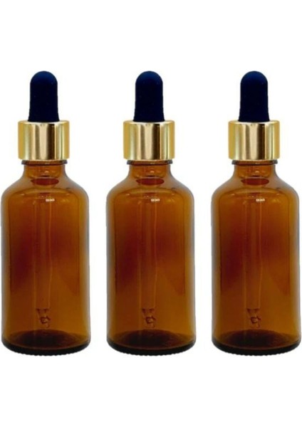 Altın - Siyah Cam Pipetli Amber Cam Şişeler 50 ml x 3 Adet
