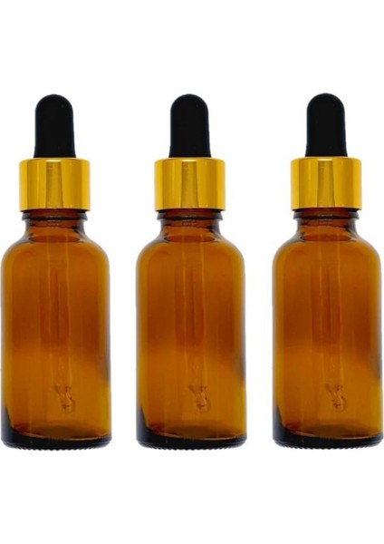 Altın - Siyah Cam Pipetli Amber Cam Şişeler 30 ml x 3 Adet