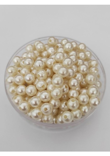 1000 Gram - 1 Kilo - 8 mm - Dekoratif Krem Delikli Inci Boncuk - Plastik Inci