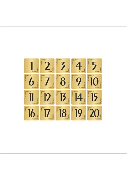 Metal Kapı Masa Dolap Numarası Levha 3,5 x 3,5 cm Altın Renk 20 Adet (1…20)