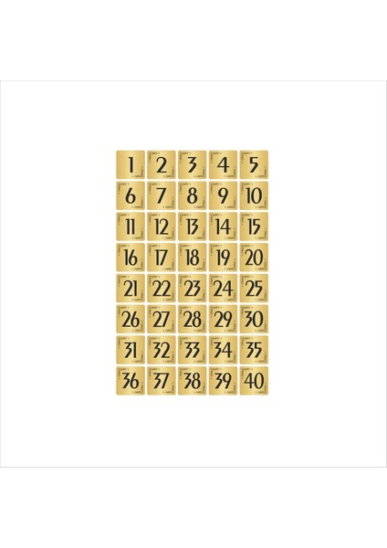 Metal Kapı Masa Dolap Numarası Levha 10 x 10 cm Altın Renk 40 Adet (1…40)