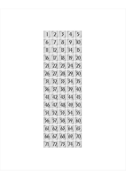 Metal Kapı Masa Dolap Numarası Levha 4 x 4 cm Gümüş Renk 75 Adet (1…75)