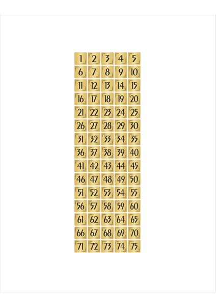 Metal Kapı Masa Dolap Numarası Levha 5 x 5 cm Altın Renk 75 Adet (1…75)
