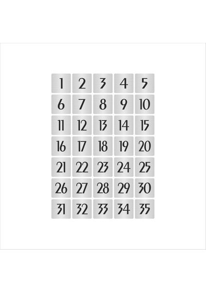 Metal Kapı Masa Dolap Numarası Sade Model 5 x 5 cm Gümüş Renk 35 Adet (1…35)