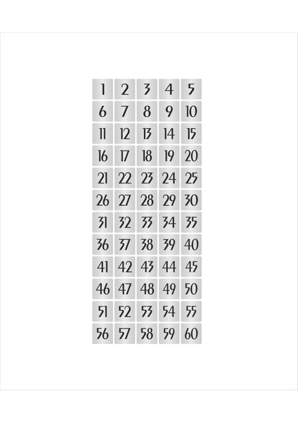 Metal Kapı Masa Dolap Numarası Sade Model 10 x 10 cm Gümüş Renk 60 Adet (1…60)