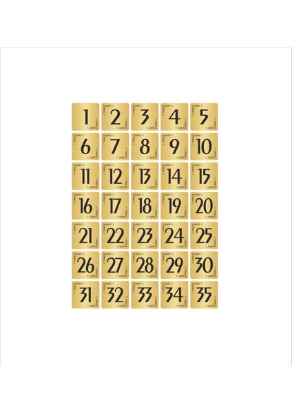 Metal Kapı Masa Dolap Numarası Levha 7 x 7 cm Altın Renk 35 Adet (1…35)