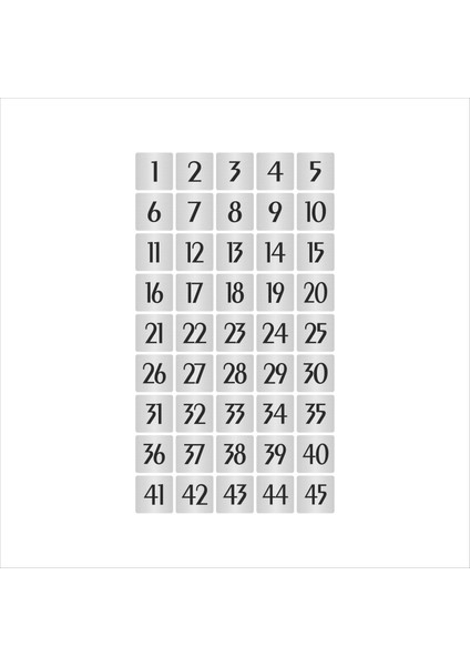 Metal Kapı Masa Dolap Numarası Sade Model 10 x 10 cm Gümüş Renk 45 Adet (1…45)
