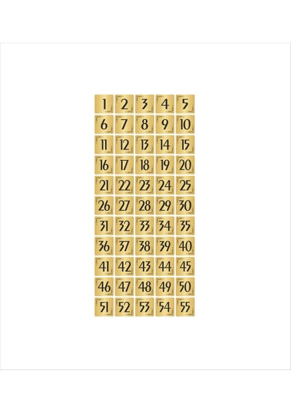 Metal Kapı Masa Dolap Numarası Levha 7 x 7 cm Altın Renk 55 Adet (1…55)
