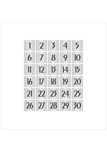 Metal Kapı Masa Dolap Numarası Sade Model 7 x 7 cm Gümüş Renk 30 Adet (1…30)