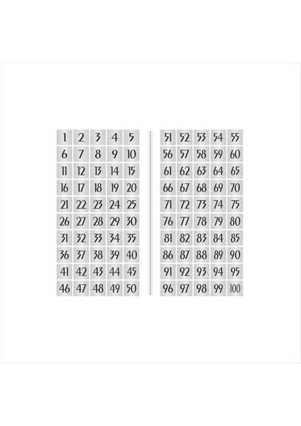 Metal Kapı Masa Dolap Numarası Sade Model 3,5 x 3,5 cm Gümüş Renk 100 Adet (1…100)