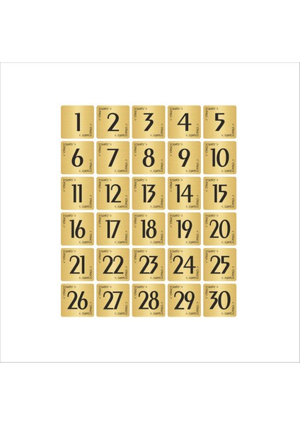 Metal Kapı Masa Dolap Numarası Levha 10 x 10 cm Altın Renk 30 Adet (1…30)