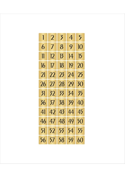 Metal Kapı Masa Dolap Numarası Sade Model 7 x 7 cm Altın Renk 60 Adet (1…60)