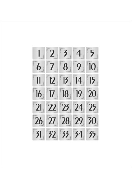 Metal Kapı Masa Dolap Numarası Levha 5 x 5 cm Gümüş Renk 35 Adet (1…35)