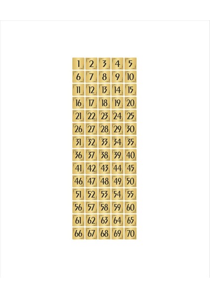 Metal Kapı Masa Dolap Numarası Levha 7 x 7 cm Altın Renk 70 Adet (1…70)