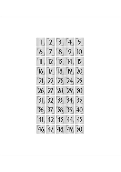 Metal Kapı Masa Dolap Numarası Levha 7 x 7 cm Gümüş Renk 50 Adet (1…50)
