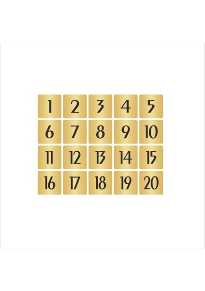 Metal Kapı Masa Dolap Numarası Sade Model 5 x 5 cm Altın Renk 20 Adet (1…20)