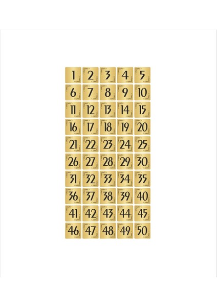 Metal Kapı Masa Dolap Numarası Levha 10 x 10 cm Altın Renk 50 Adet (1…50)