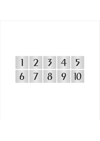 Metal Kapı Masa Dolap Numarası Sade Model 7 x 7 cm Gümüş Renk 10 Adet (1…10)