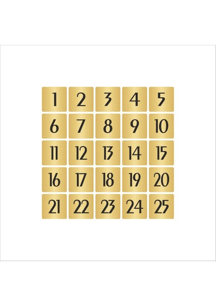 Metal Kapı Masa Dolap Numarası Sade Model 5 x 5 cm Altın Renk 25 Adet (1…25)