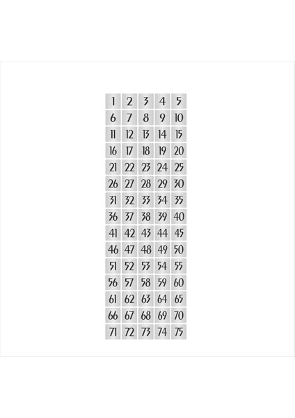 Metal Kapı Masa Dolap Numarası Sade Model 7 x 7 cm Gümüş Renk 75 Adet (1…75)