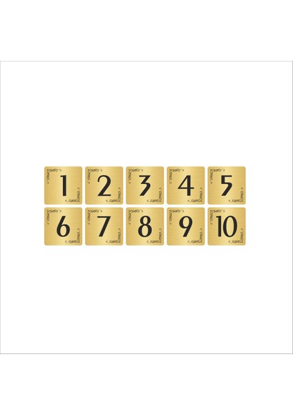 Metal Kapı Masa Dolap Numarası Levha 10 x 10 cm Altın Renk 10 Adet (1…10)