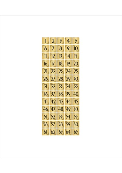 Metal Kapı Masa Dolap Numarası Levha 4 x 4 cm Altın Renk 65 Adet (1…65)