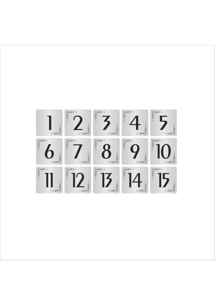 Metal Kapı Masa Dolap Numarası Levha 3,5 x 3,5 cm Gümüş Renk 15 Adet (1…15)